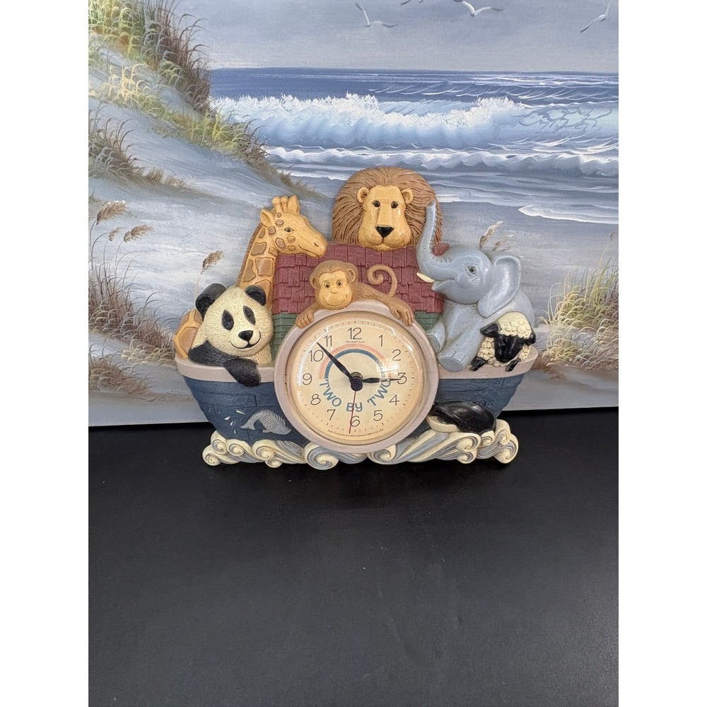Home Interiors Two By Two Noahs Ark Wall Clock Animals Nursery Decor USA WORKING